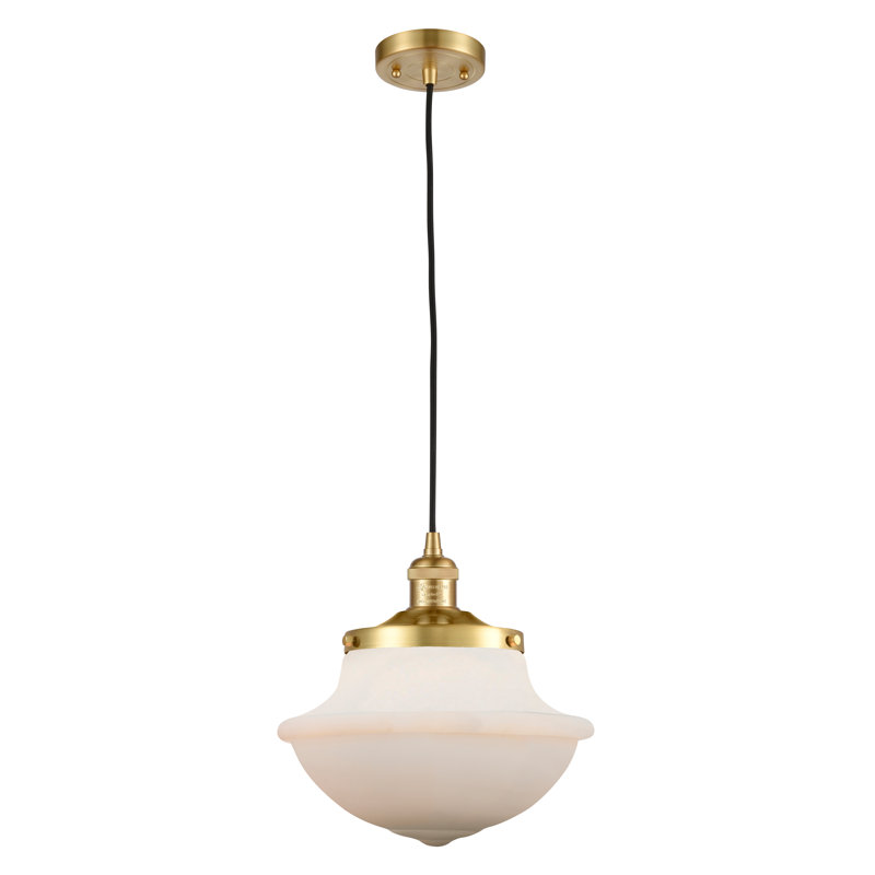 Luminaire suspendu simple à 1 lumière Baptiste, Ampoule DEL 6 watts Vinage, Blanc mat, Or satiné