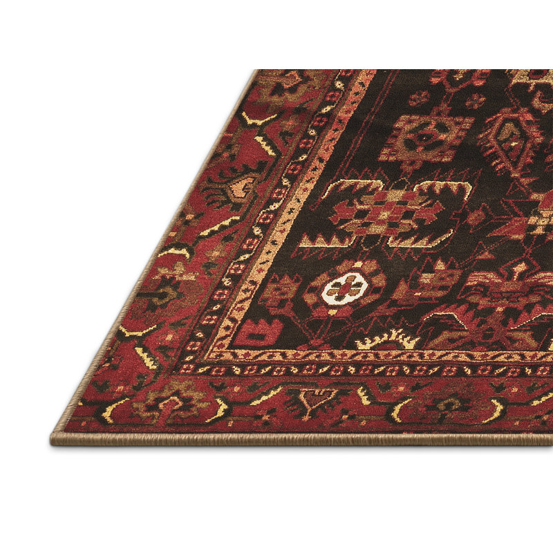 Tapis oriental brun / noir tissé à la machine, Rectangle 8 pi x 12 pi