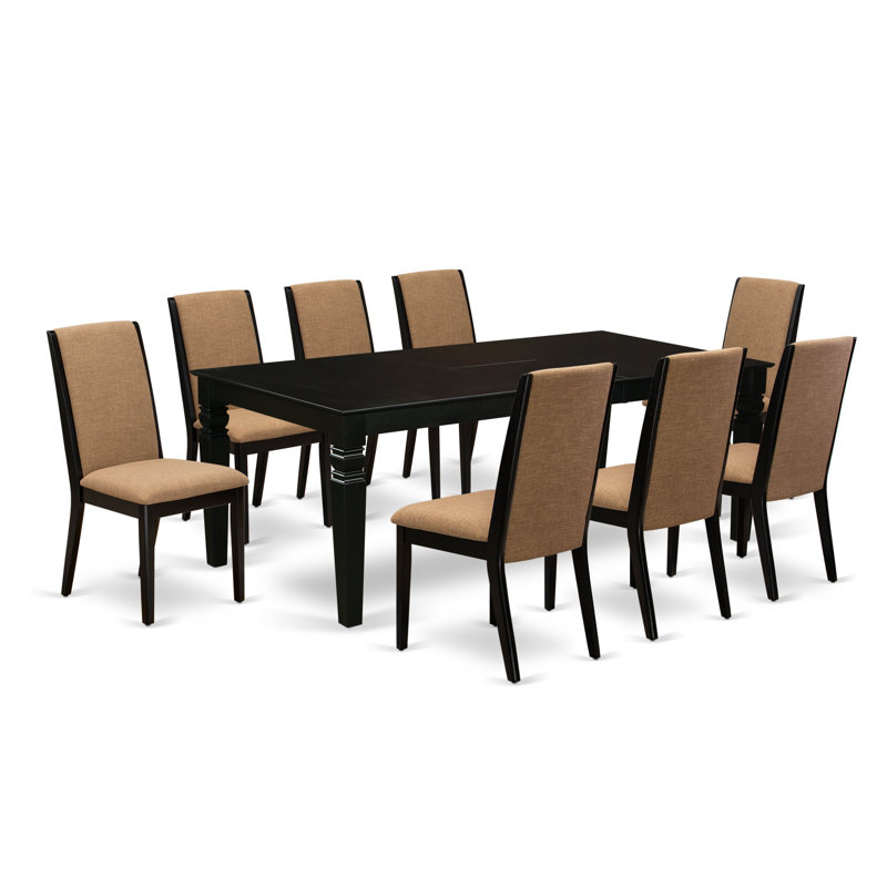 Noir, Sable clair, 9 pièces : 1 table, 8 chaises