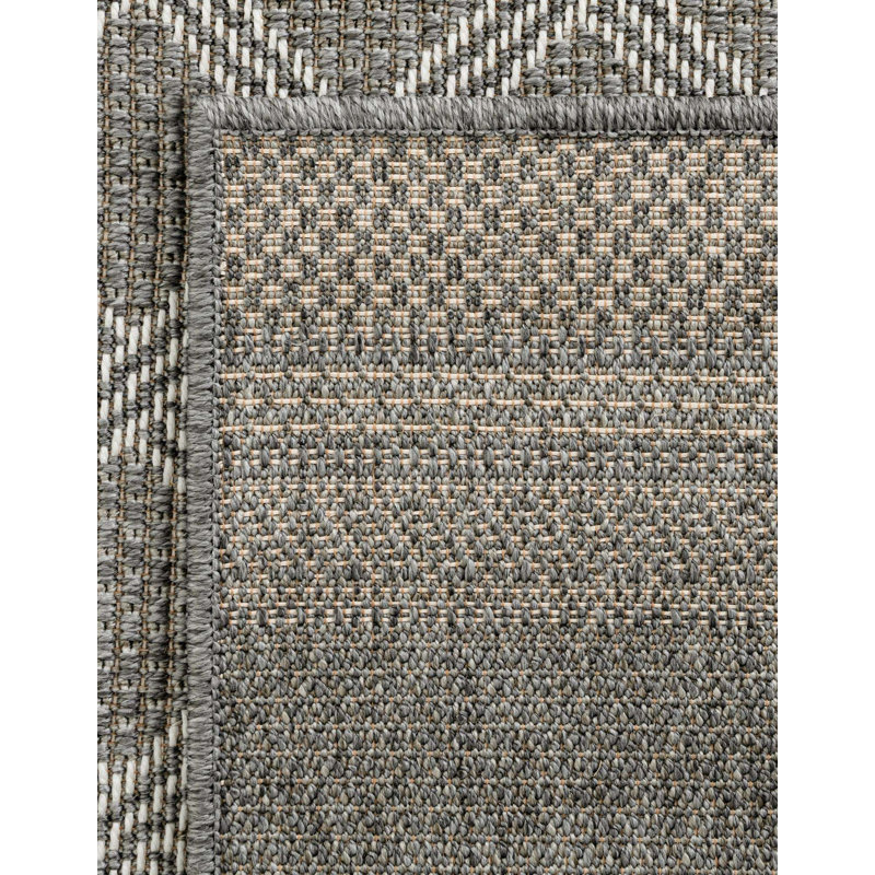 Gray Geometric Flat Woven Outdoor Runner Rug
