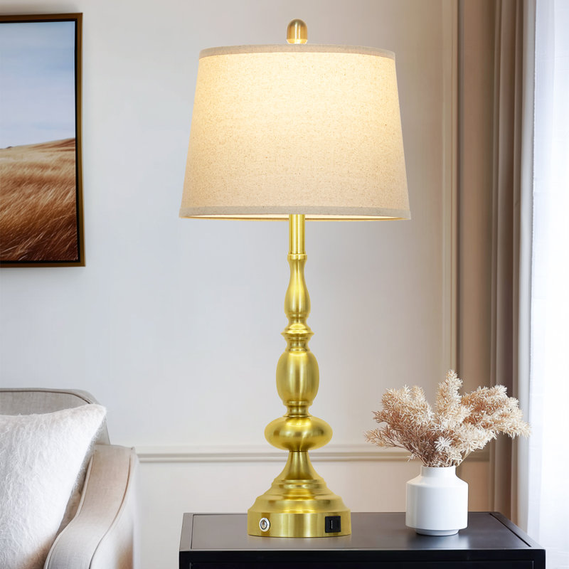 29” Modern Dimmable Bedside Table Lamps with Dual USB Ports & LED Bulbs, Gold