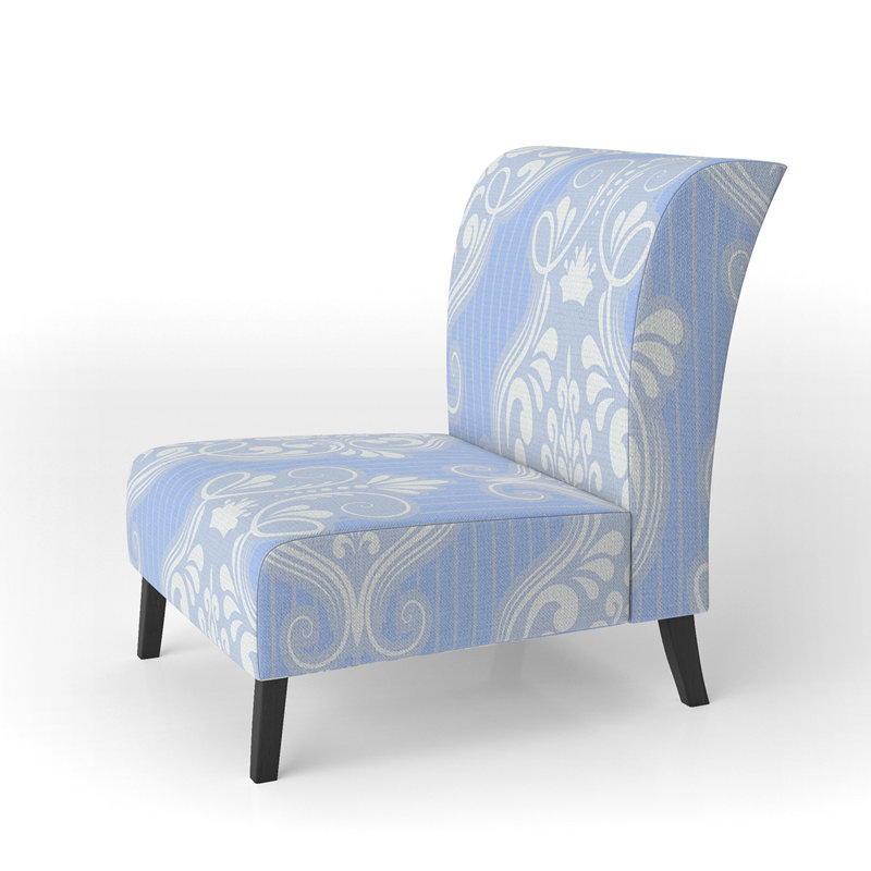 Fauteuil de chambre en velours bleu et blanc