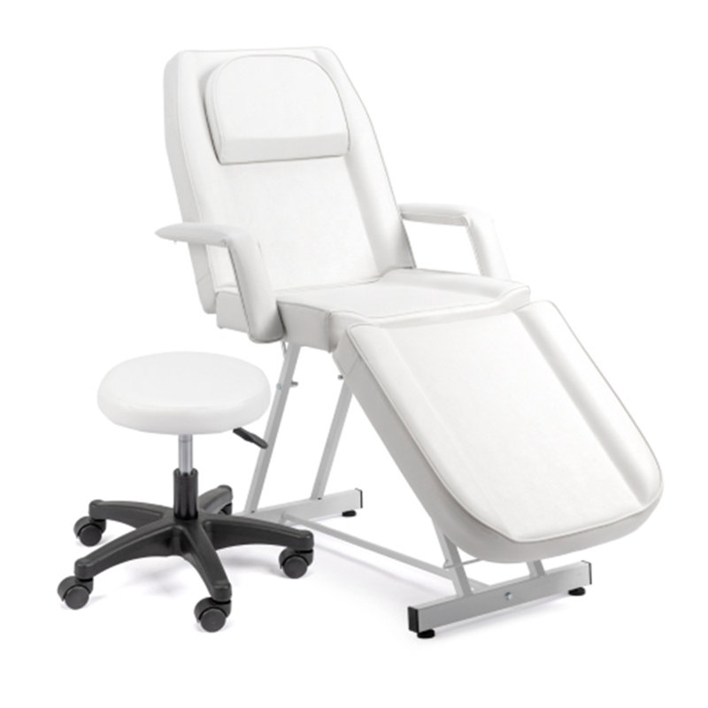 Adjustable Facial Massage Bed With Stool, White
