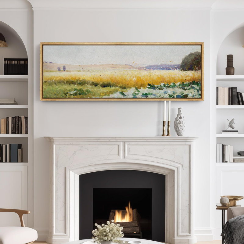 «Rustic Countryside Golden Wheat Field Country Landscape», reproduction d'art sur toile, H 20 po x l 60 po, Naturel