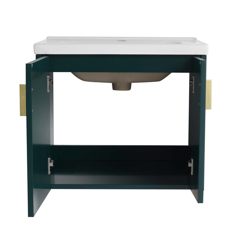 Meuble-lavabo avec lavabo, pour petite salle de bain, meuble-lavabo avec porte à fermeture en douceur, Vert