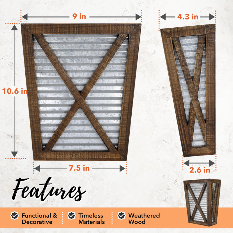 Autumn Alley Large Wall Planter Set - White and Galvanized Metal, Brown