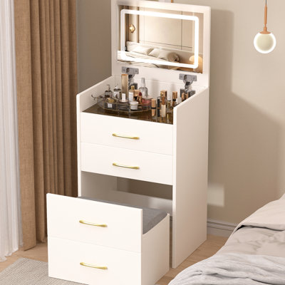 Coiffeuse 3 en 1 avec grand espace de rangement, tiroirs de coiffeuse blancs pour chambre à coucher, organisateur de maquillage pour femmes avec couvercle rabattable -