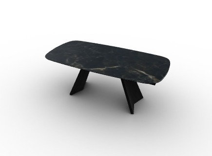 Icaro Extendable Tables, Matt Black, Calacatta Black Marble, 30"H x 78.75"L x 39.38"W