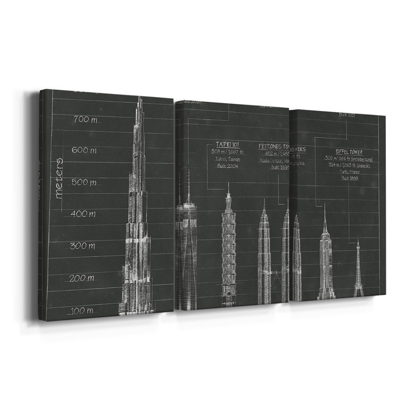 Hauteurs architecturales - Toile tendue avec châssis de qualité supérieure - Prêt à être accroché, H 36 po x l 72 po x P 1 po