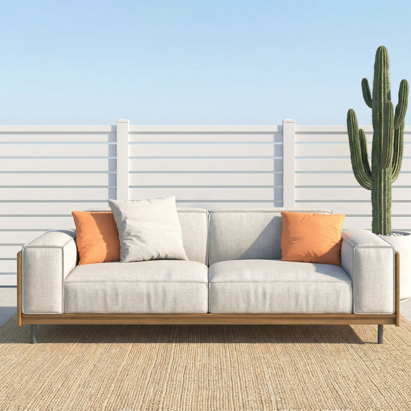 Causeuse d'extérieur moderne - Petit canapé de patio avec tissu lavable et côtés à panneaux de bois - Gris clair