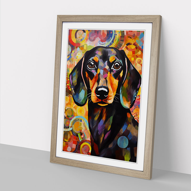Dachshund Abstract - Framed Print, Oak, 34cm H x 25cm W x 2cm D