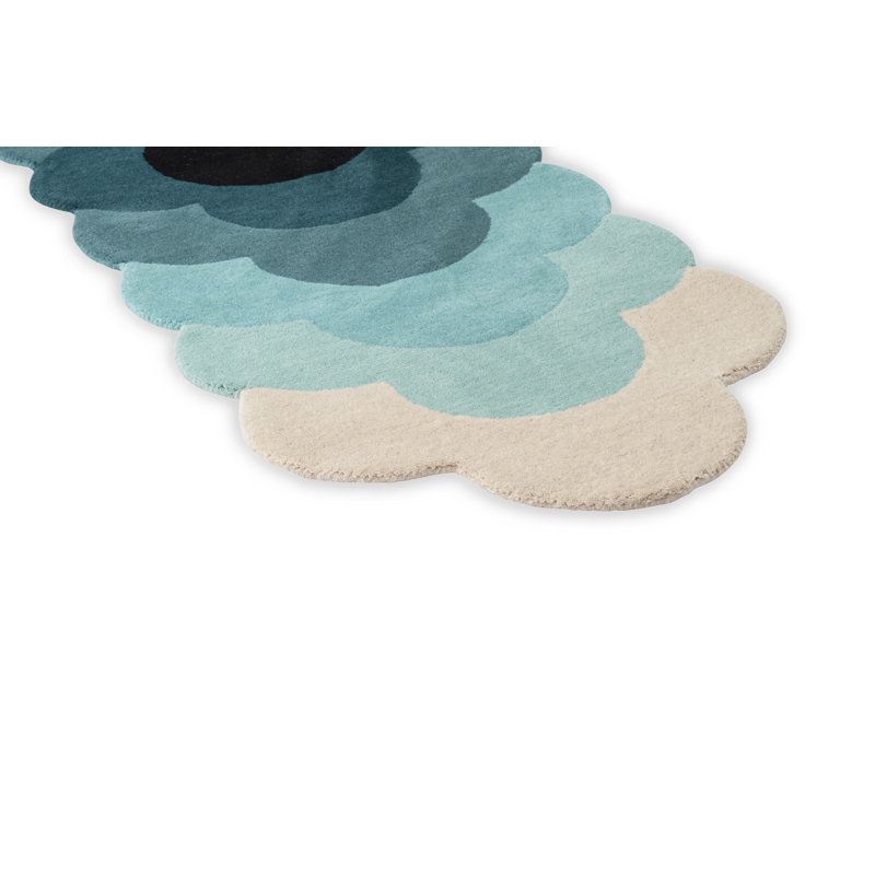 Wool Floral Area Rug in Teal/Cream/Black, Novelty 2' x 7'6"