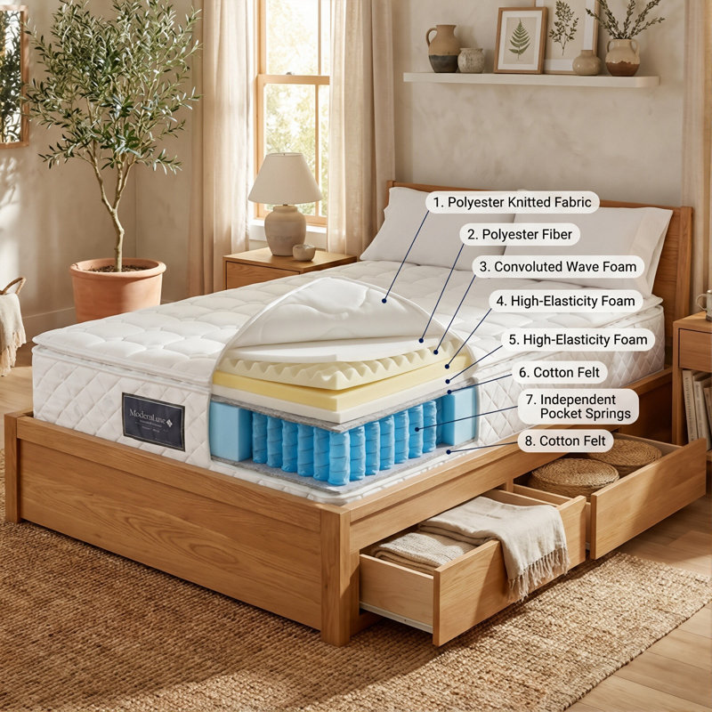 25CM Deep Pocket Sprung Hybrid Mattress, 7-Zone Orthopaedic Support With Breathable Cover (H3 Firmness), 90/140/160 X 200 CM