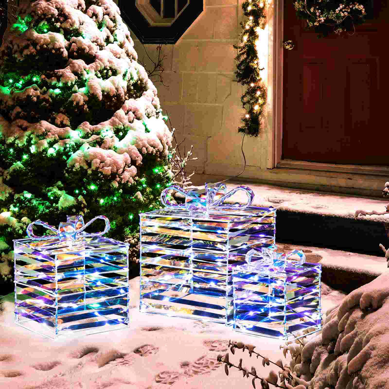 3 boîtes-cadeaux de Noël illuminées avec 90 lumières pré-installées