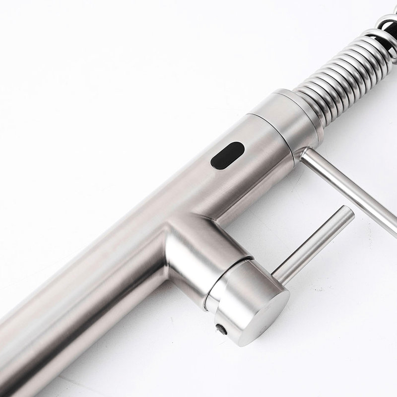 Robinet d'évier de cuisine sans contact avec détecteur de mouvement, poignée simple aspect nickel brossé, matériau en acier inoxydable