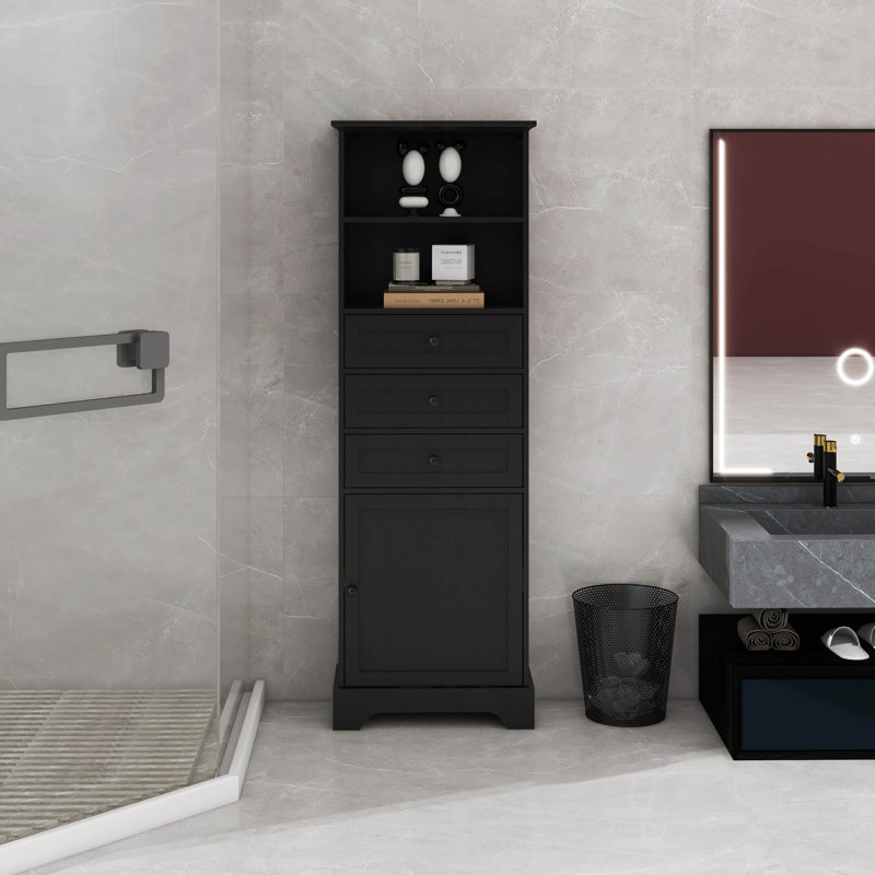 Grande armoire de rangement avec 3 tiroirs et tablettes réglables, Noir