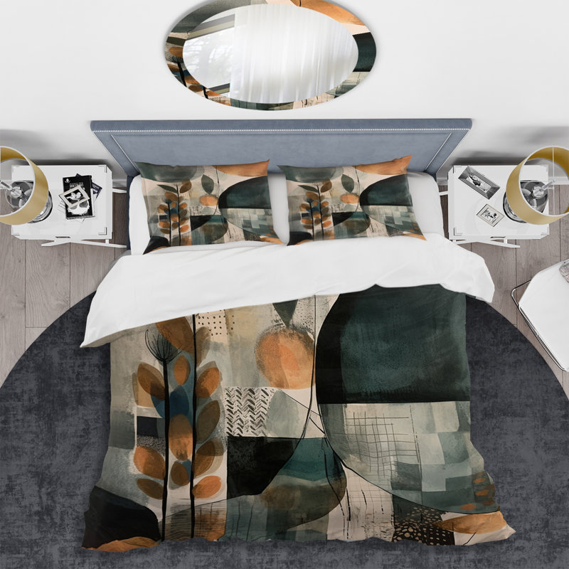 Ensemble de housse de couette en microfibre / polyester Green and Brown Artistic Libération II