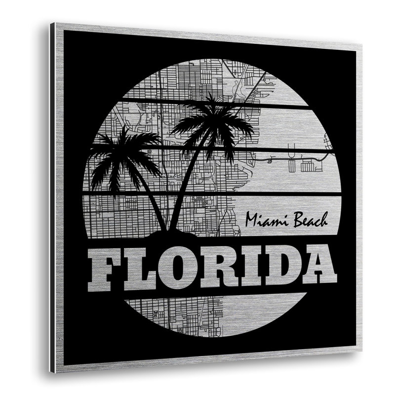 Miami Beach Florida Map - No Frame Print on Metal