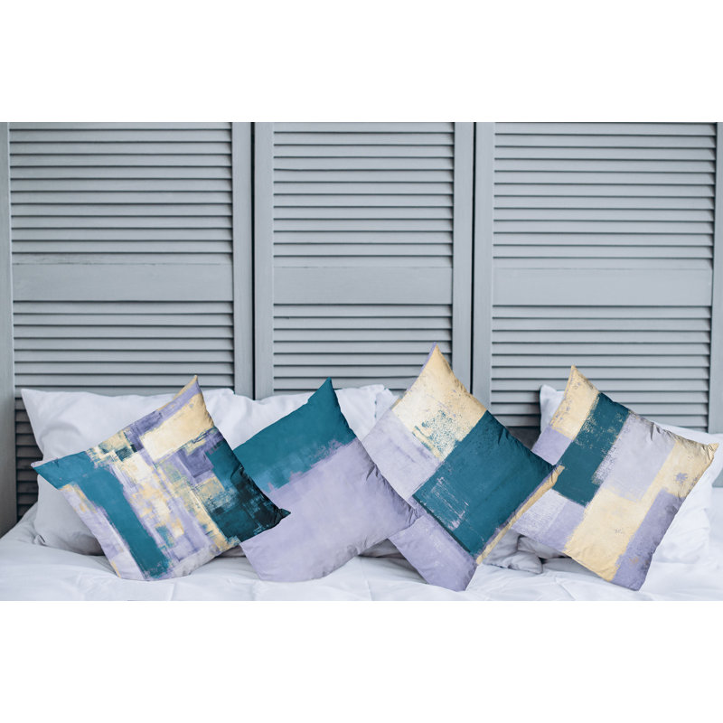 Reversible Pillow Cover, 16" H x 16" W, Lilac Petrol Blue / Beige
