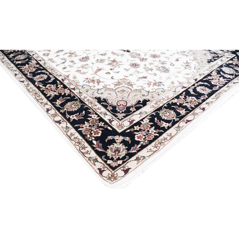 Hand-Knotted High-Quality White and Black Area Rug