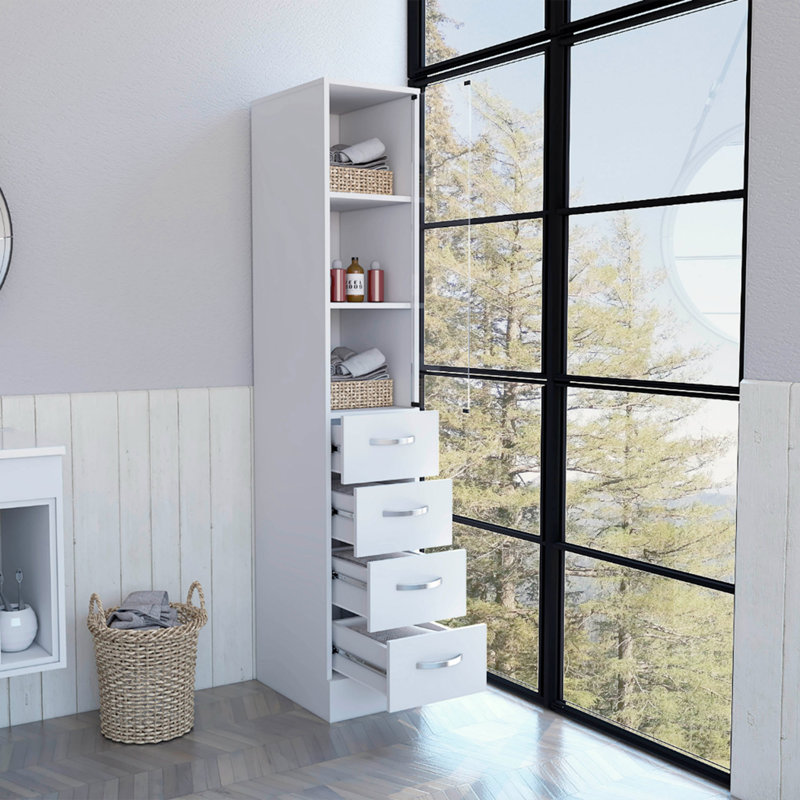 Linen Cabinet Artic, Three Shelves, Single Door, White Finish, White