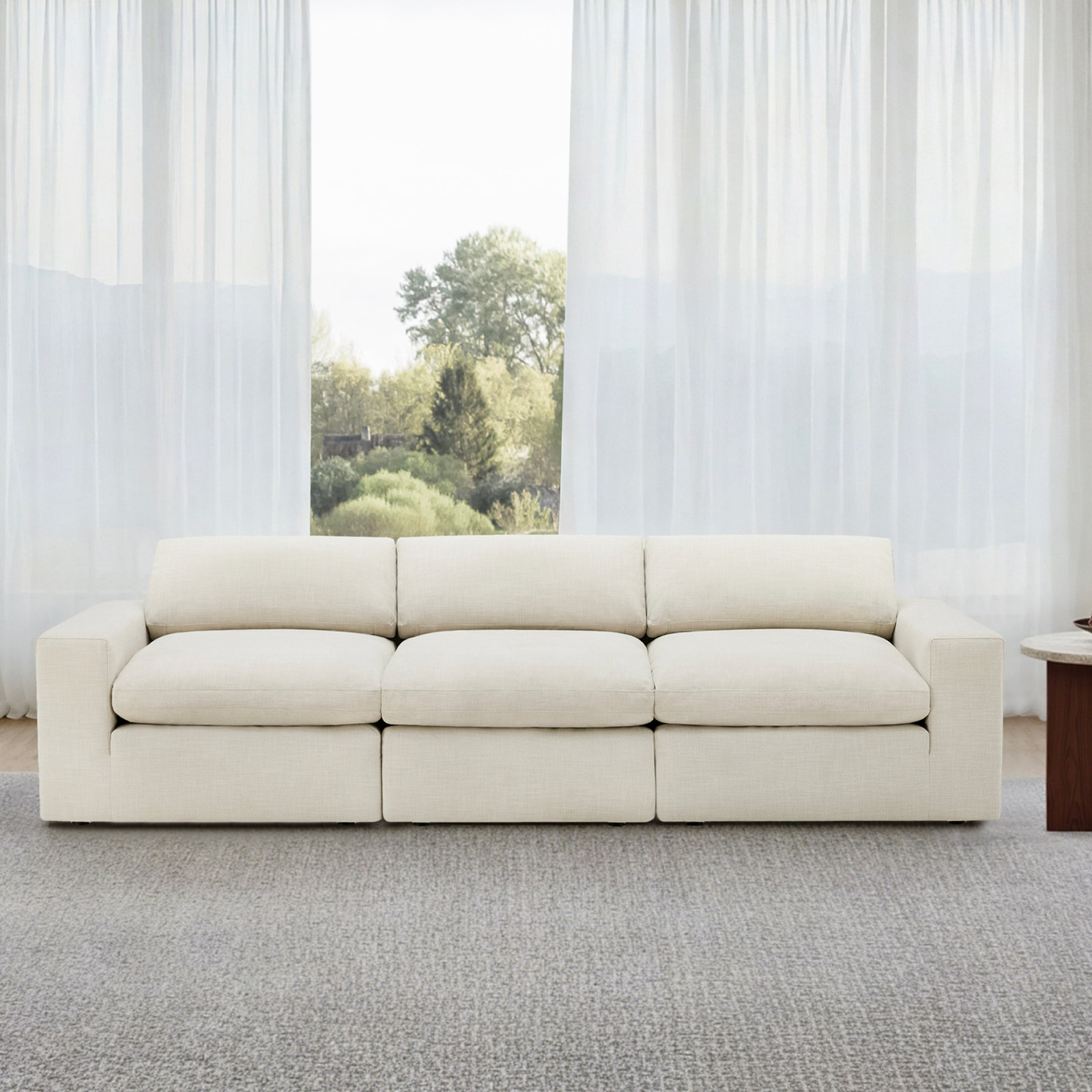 Asher Linen Modular Sectional, Cream Polyester