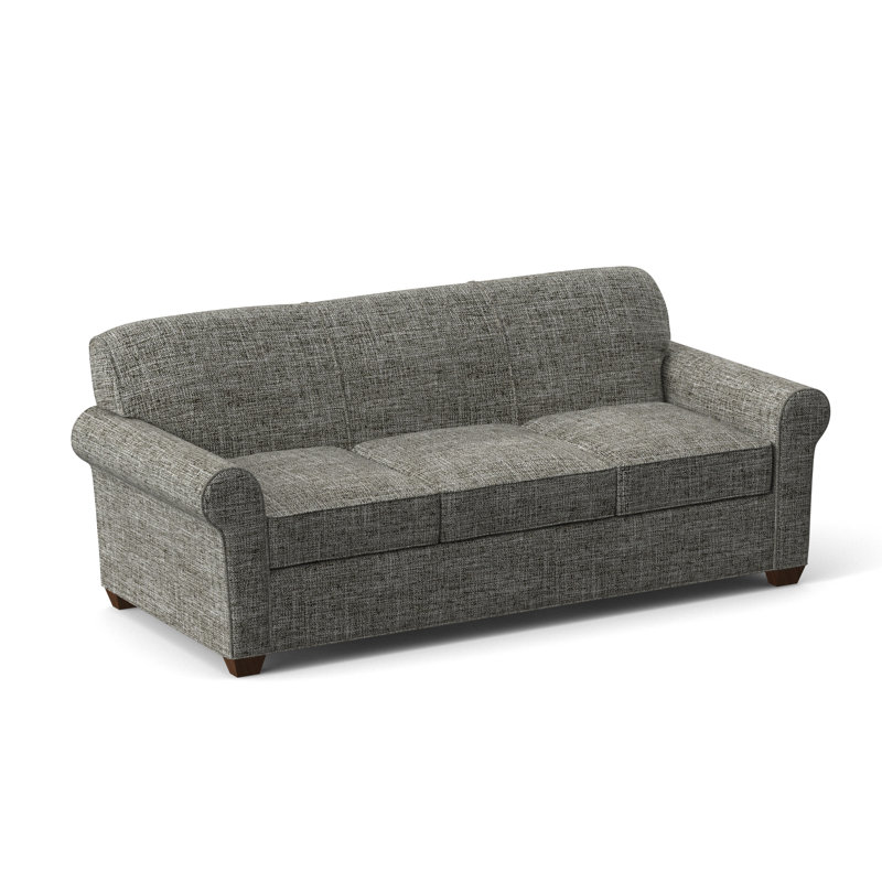 Finn Rolled Arm Sofa with Reversible Cushions, Archetype Quartz, Montana Walnut, 34" H x 83" W x 36" D