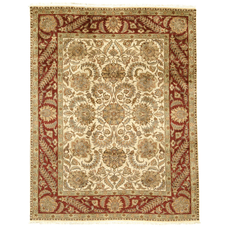 Tapis ivoire et rouge noué à la main de haute qualité