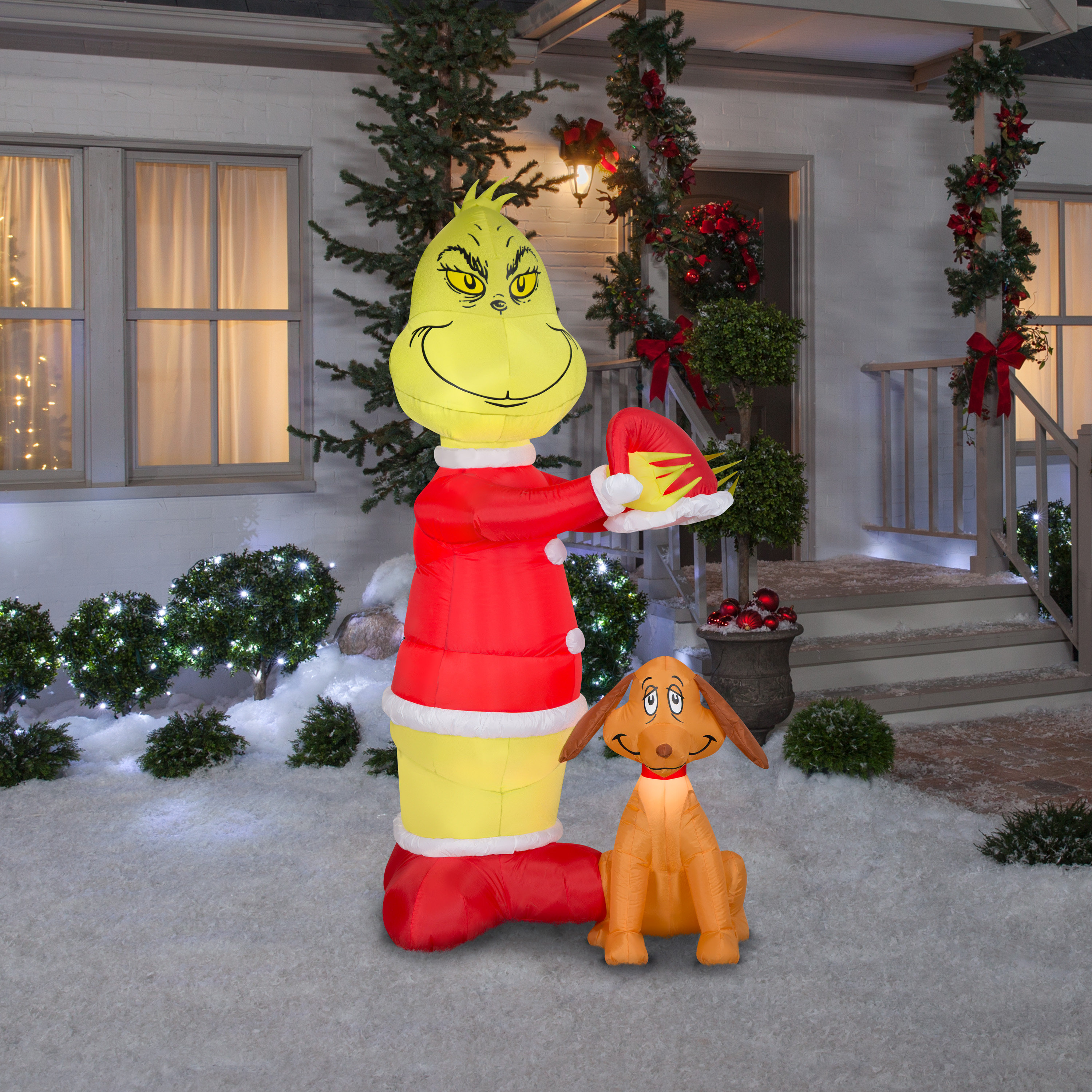 Gemmy Industries Grinch Putting Santa Hat Inflatable | Wayfair