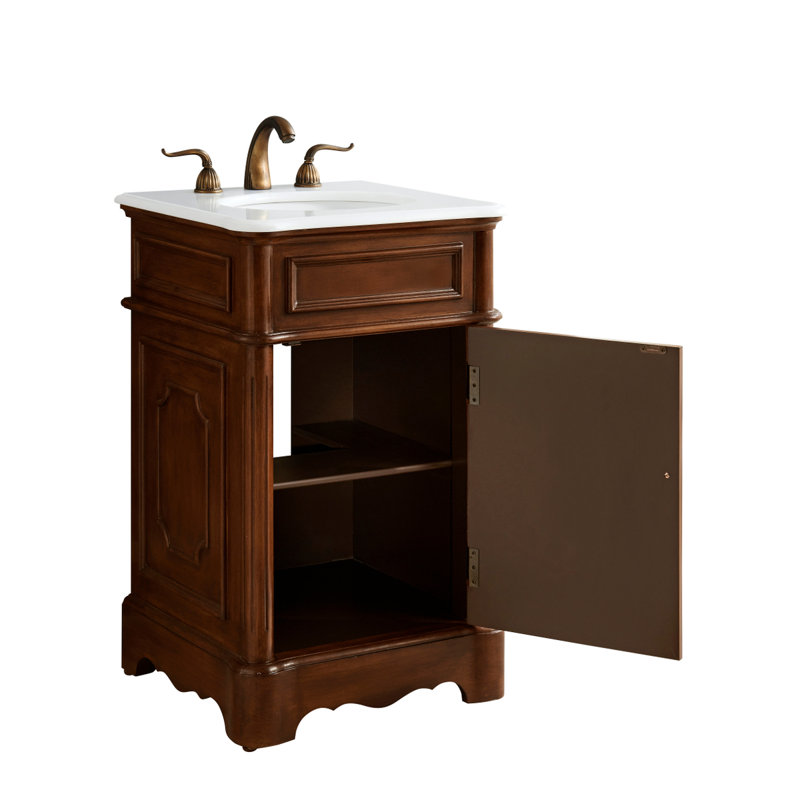 Ensemble de meuble-lavabo simple 21 po Gafina en teck, Teck, Ivoire blanc
