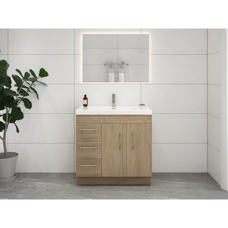 Ensemble de meuble-lavabo simple 36 po Carliss, Blanc/chêne, Or