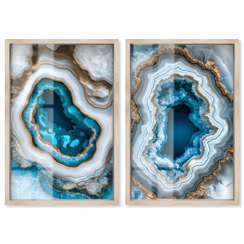 Ensemble de décorations murales « Geode Eyes » avec impression sous cadre-vitrine doré, par Art Remedy, cadre noir, 10 x 15