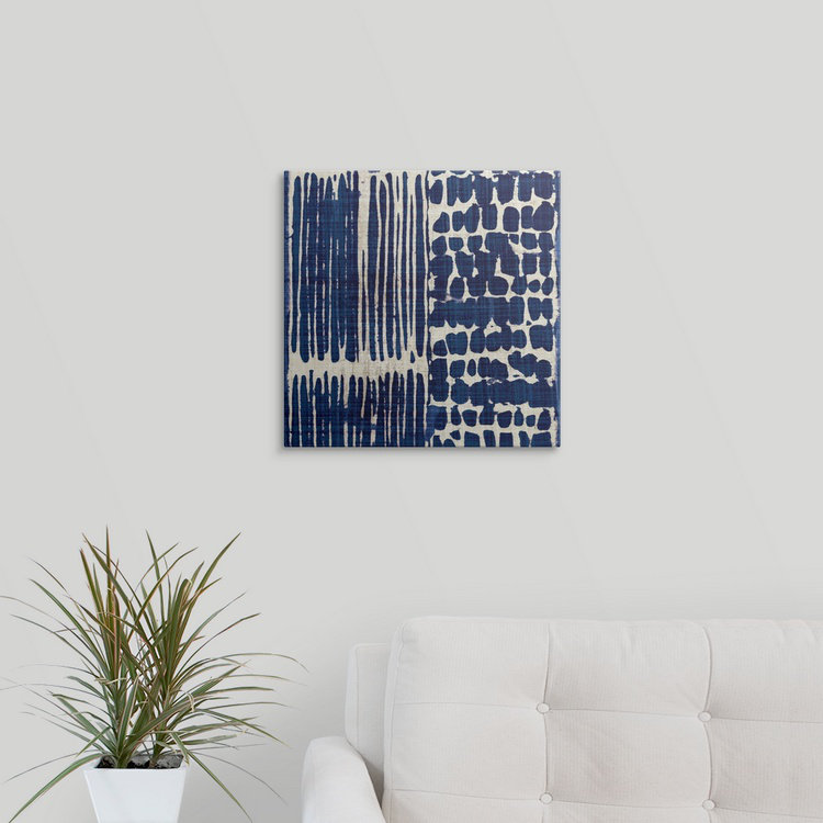 Indigo Batik " Indigo Batik III ", 16" H x 16" W x 1.5" D, Canvas
