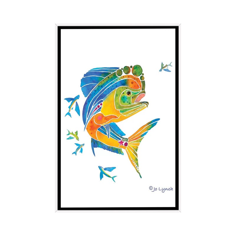Mahi Sport Fish by Jo Lynch - Painting on Canvas, White Framed, 66.04 cm H x 45.72 cm W