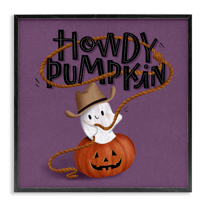 Howdy Pumpkin Western Ghost, estampe numérique, design par Sarah Hickman, Giclée encadrée noir minuit, H 24 po x l 24 po