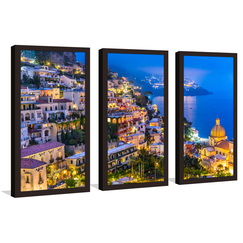 «Positano village at Amalfi Coast, Italy 1», reproduction de photo encadrée, H 33,5 po x l 52,5 po x P 1 po