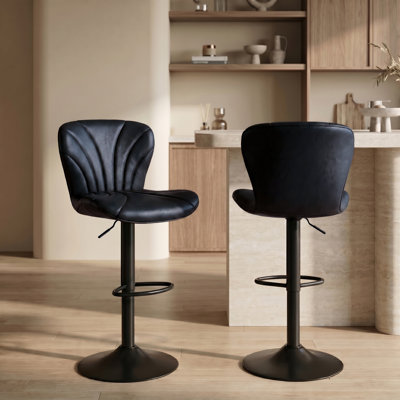  Adjustable Swivel Bar Stools, Modern PU Leather Counter Height Chairs With Shell Back & Footrest For Kitchen Island