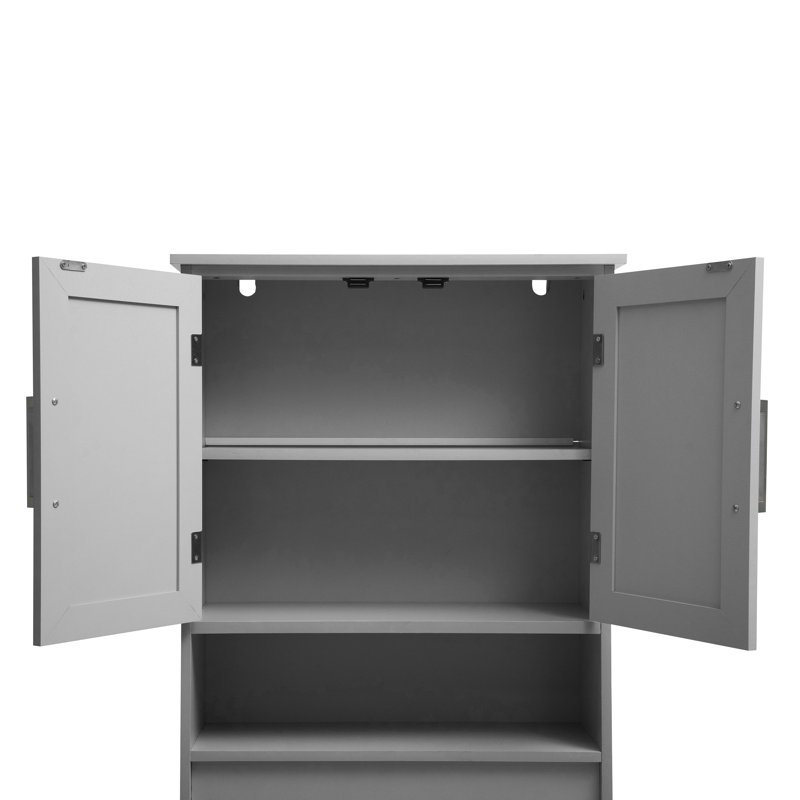 Gray Engineered Wood Over-the-Toilet Storage Cabinet with Adjustable Shelves