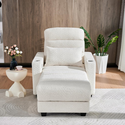 Méridienne électrique avec dossier réglable, coussin lombaire, charge sans fil et porte-gobelet, fauteuil pour appartement de chambre à coucher, beige