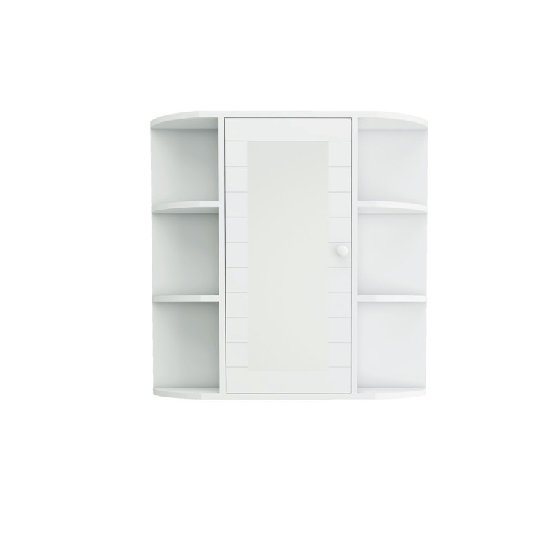 Armoire de salle de bain avec miroir - 6 tablettes ouvertes, 3 réglables peintes