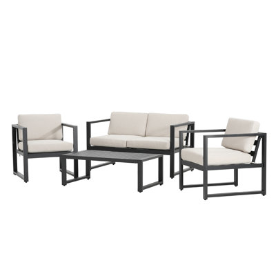 Ensemble de conversation 4 pièces Navan, finition noire avec coussin beige