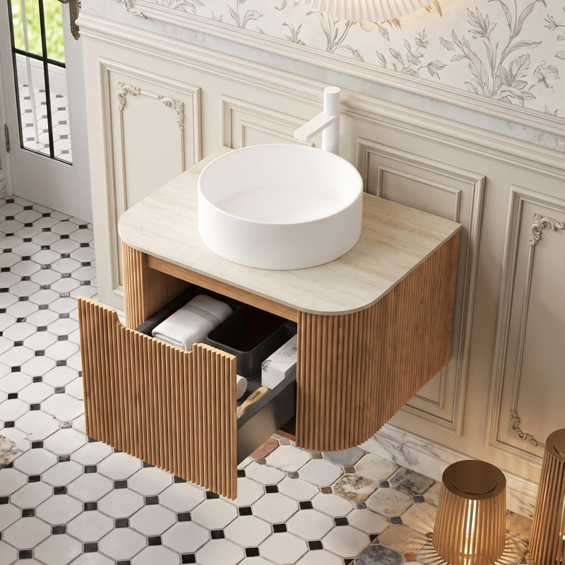 24" Wall Mounted Single Sink Bathroom Vanity with Engineered Marble Top, 24"