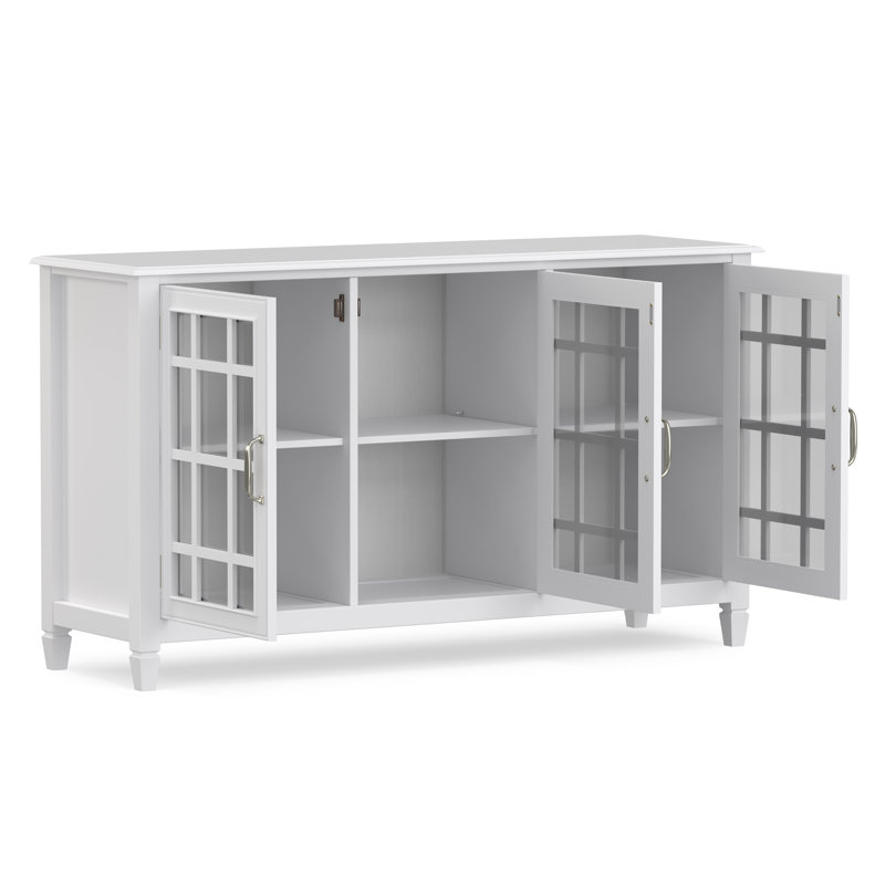 Connaught 60"W Solid Wood Traditional Wide Sideboard Buffet Storage Cabinet with Glass Doors and Adjustable Shelves, White