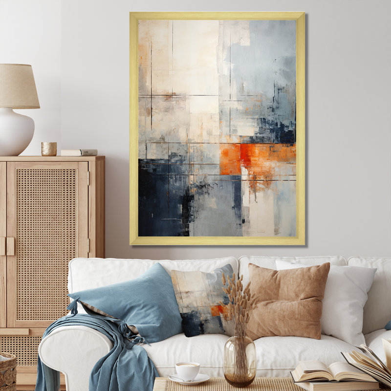 Abstrait noir et beige, collage sur route I - Collages abstraits, décoration murale, Encadrement doré, H 20 po x l 12 po