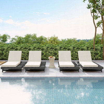 Lounge Chaise Set, Acacia Wood Outdoor Recliner with Triple-Fold Water-Resistant Cushion