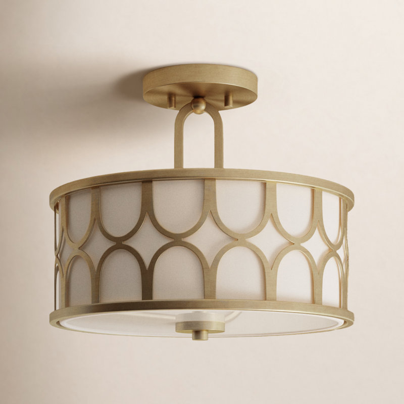 Plafonnier 2 lumières Meridian en laiton naturel, Laiton naturel