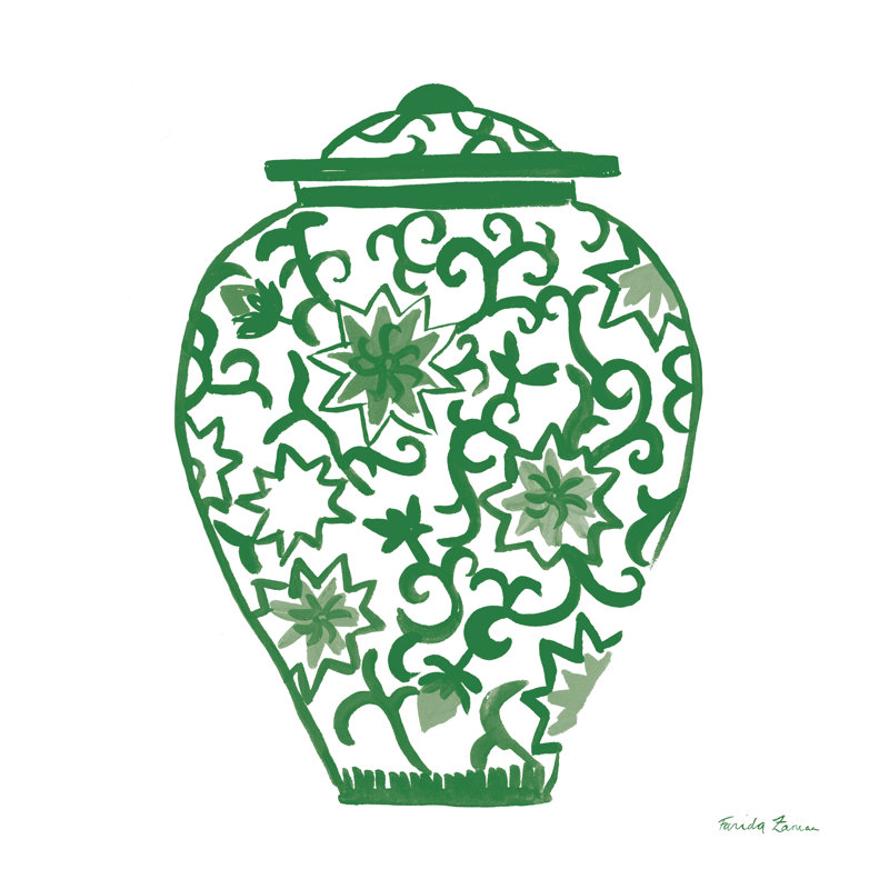Chinoiserie III - vert, H 12 po x l 12 po, Non, Toile tendue