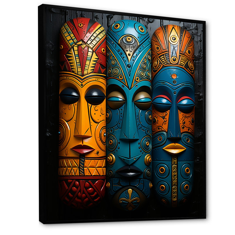 Masques de tribus mystiques d'Afrique I, Cadre flottant noir, 32" H x 24" W