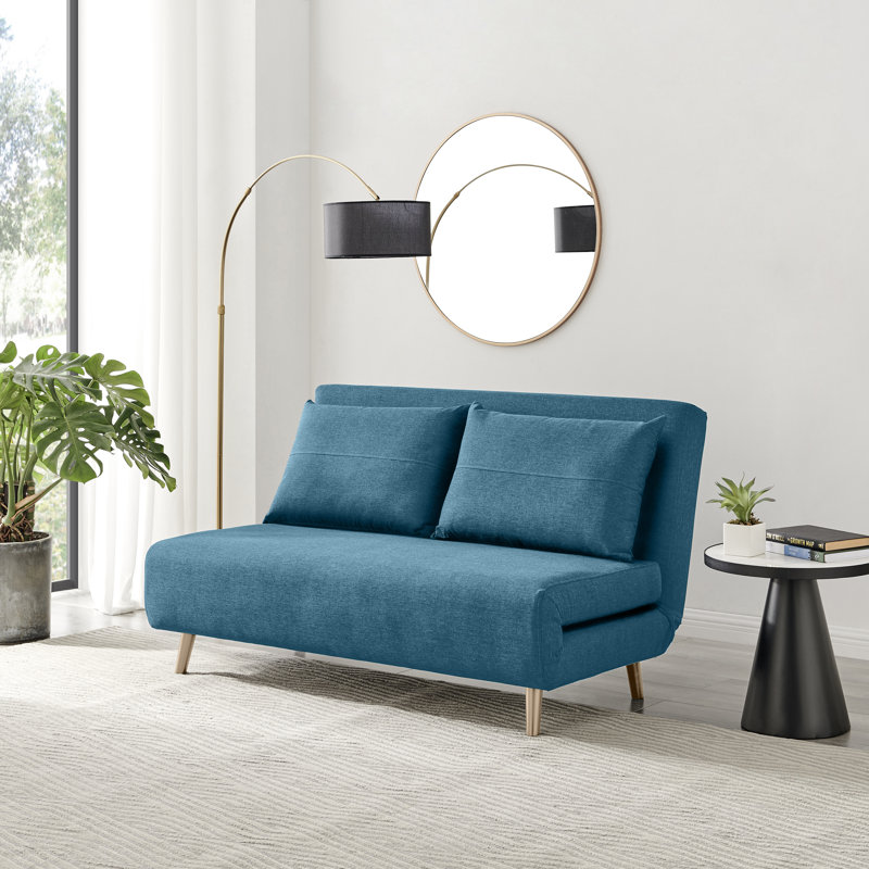 Berlyn 2 Seater Futon Sofa Bed - Luxury Simple Modern Folding Design, Blue Cotton Blend