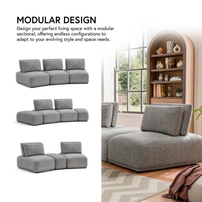 Canapé modulaire 3 pièces Aukeem, Polyester gris